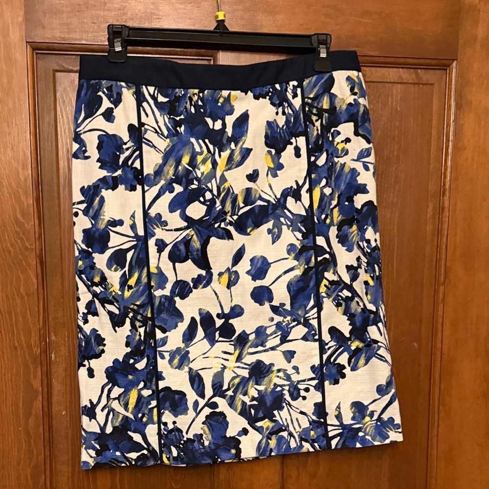 Rafaella Blue and Yellow Floral Pencil Skirt